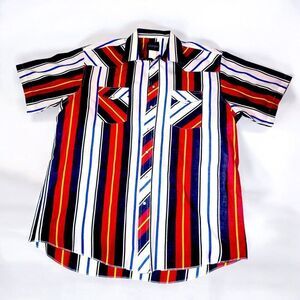 Wrangler Western Multi-color Striped Button-Up Shirt Short Sleeve